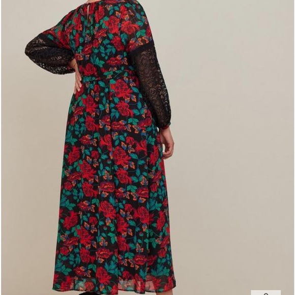 Torrid Floral Maxi Dress with Lace Sleeves - Picture 5 of 8